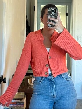 Urban Outfitters Coral Cropped Button-Front Cardigan